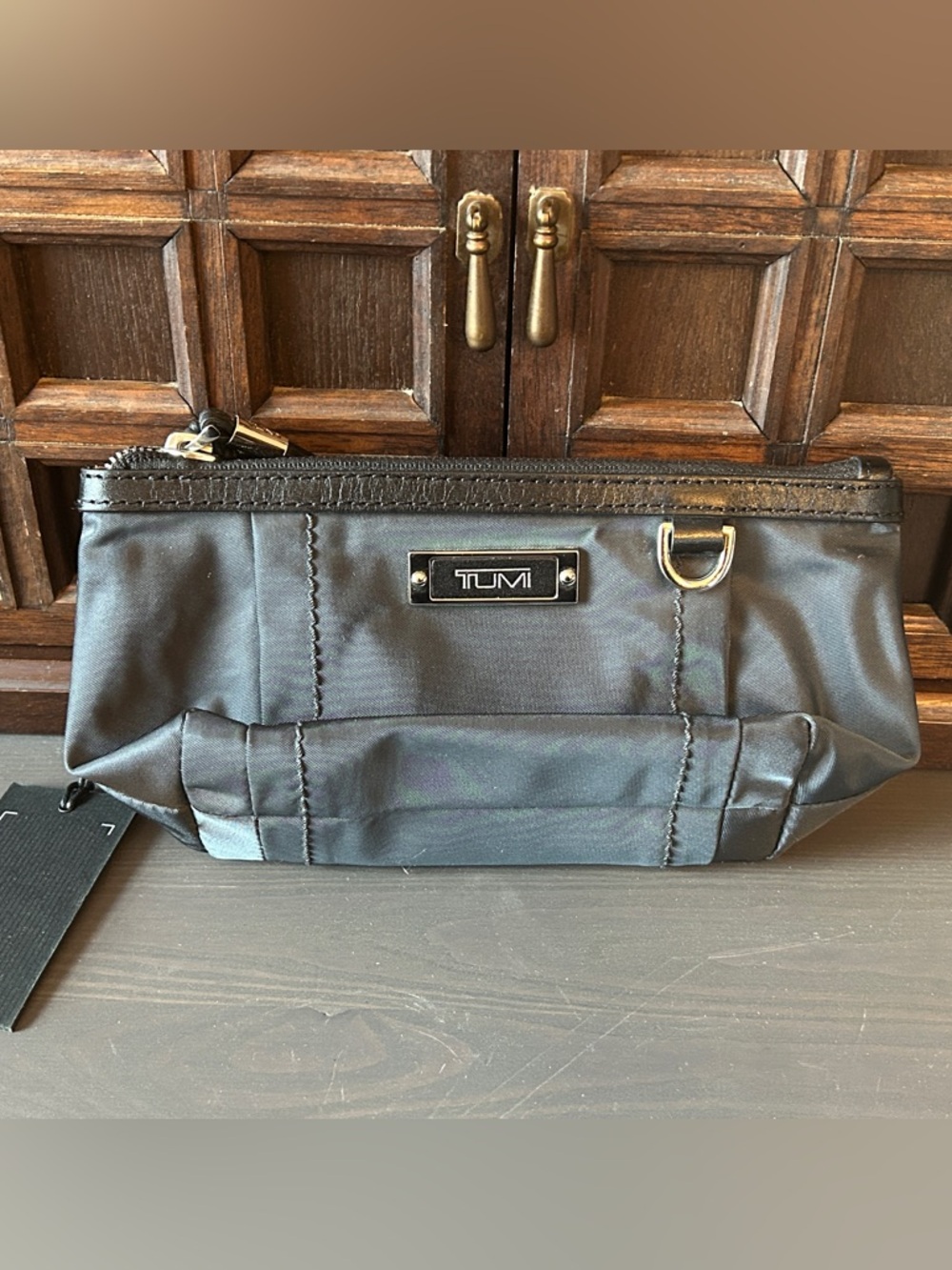 Tumi Black Nylon Belt Bag with Silver Hardware